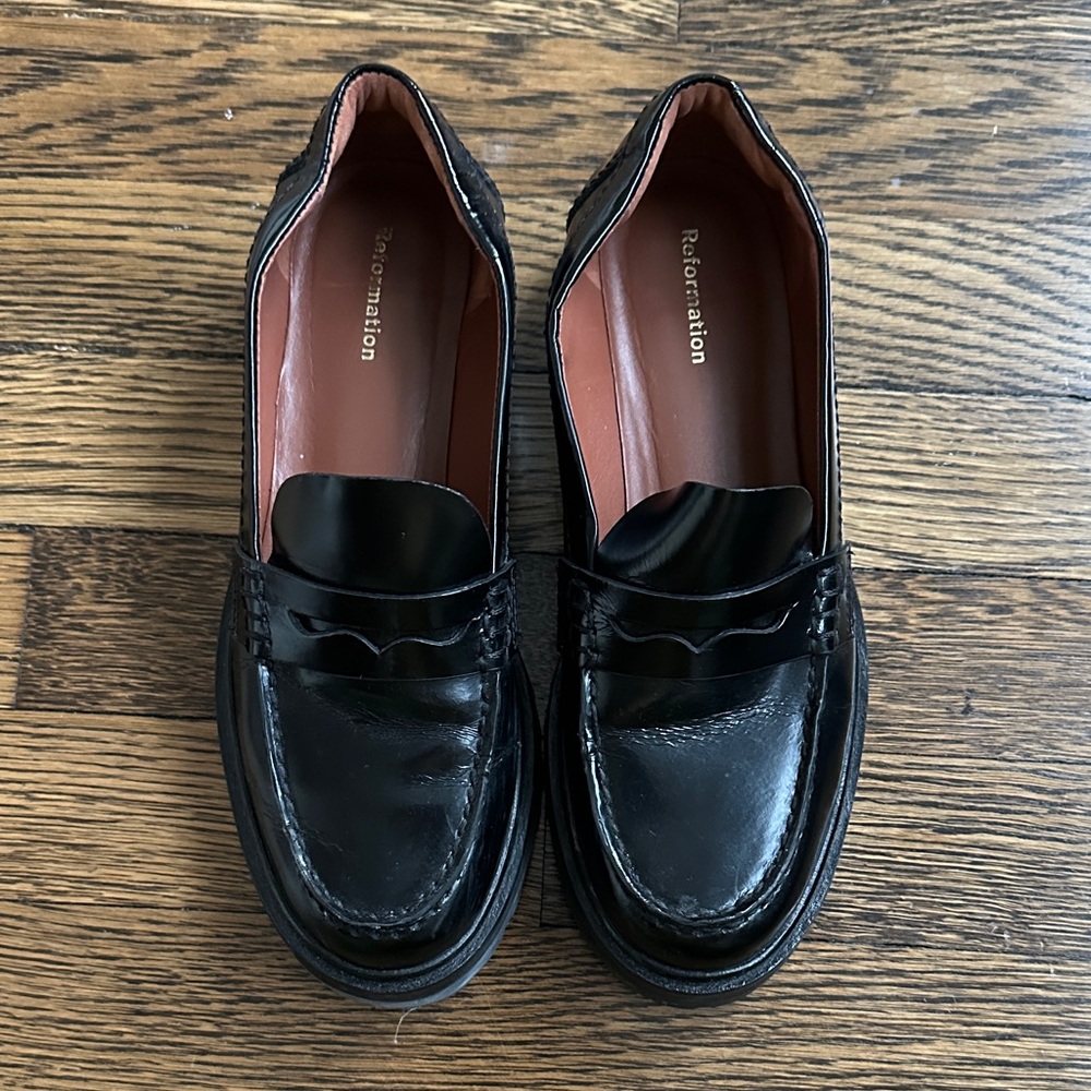 Reformation Glossy Black Womens Loafers
